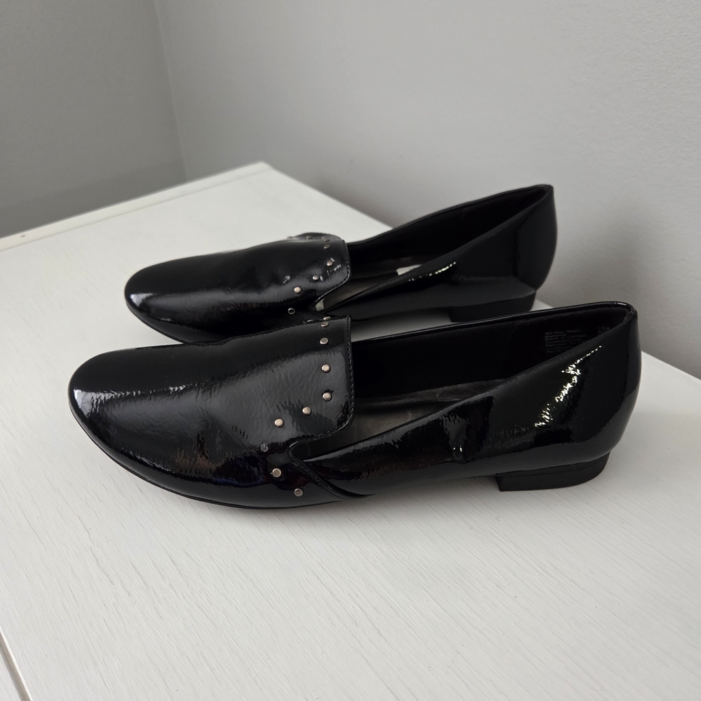 Black Faux Patent Leather Studded Flats